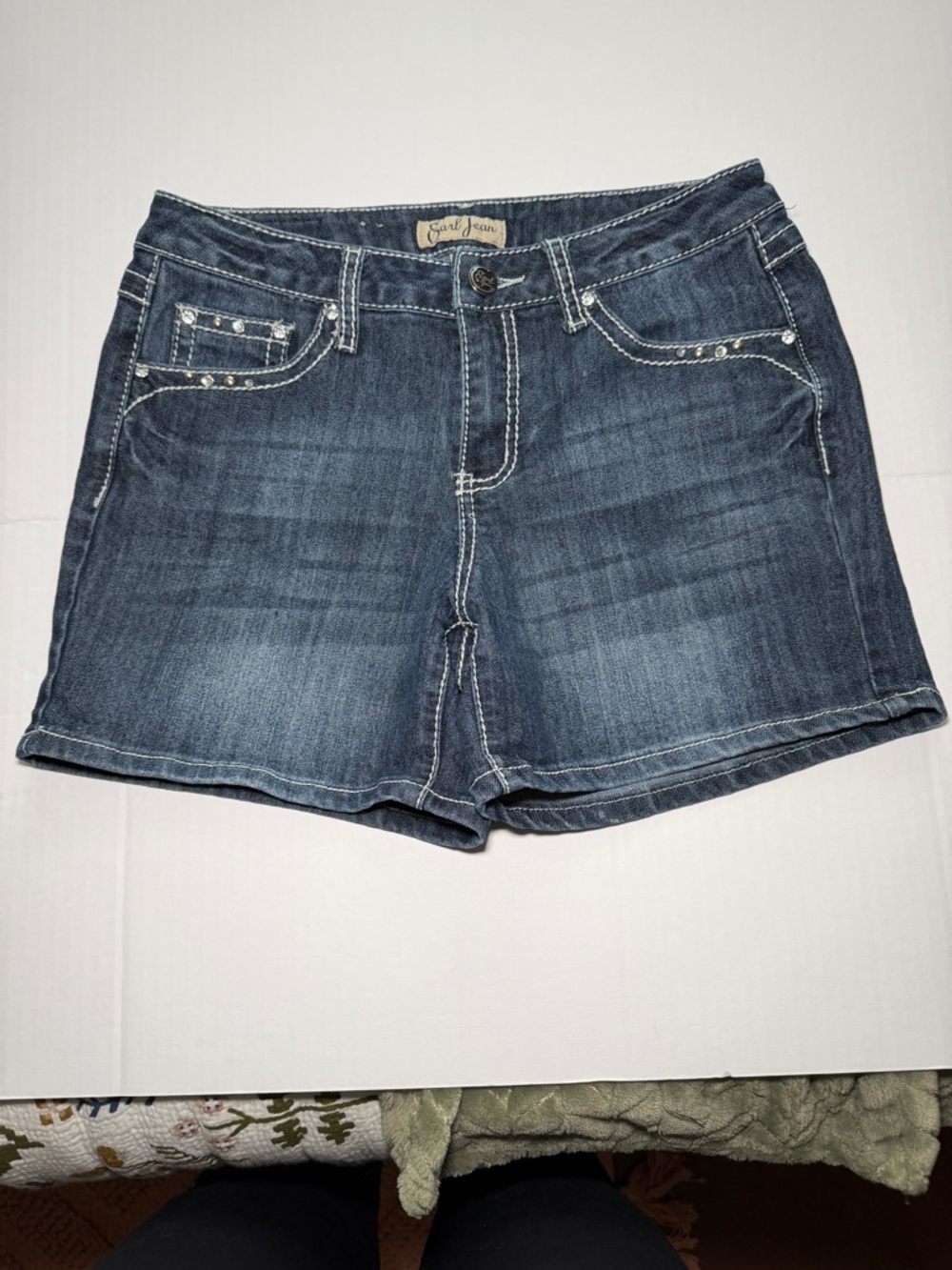 Earl Jeans Blue Denim Shorts with Stud/Rhinestone Accents